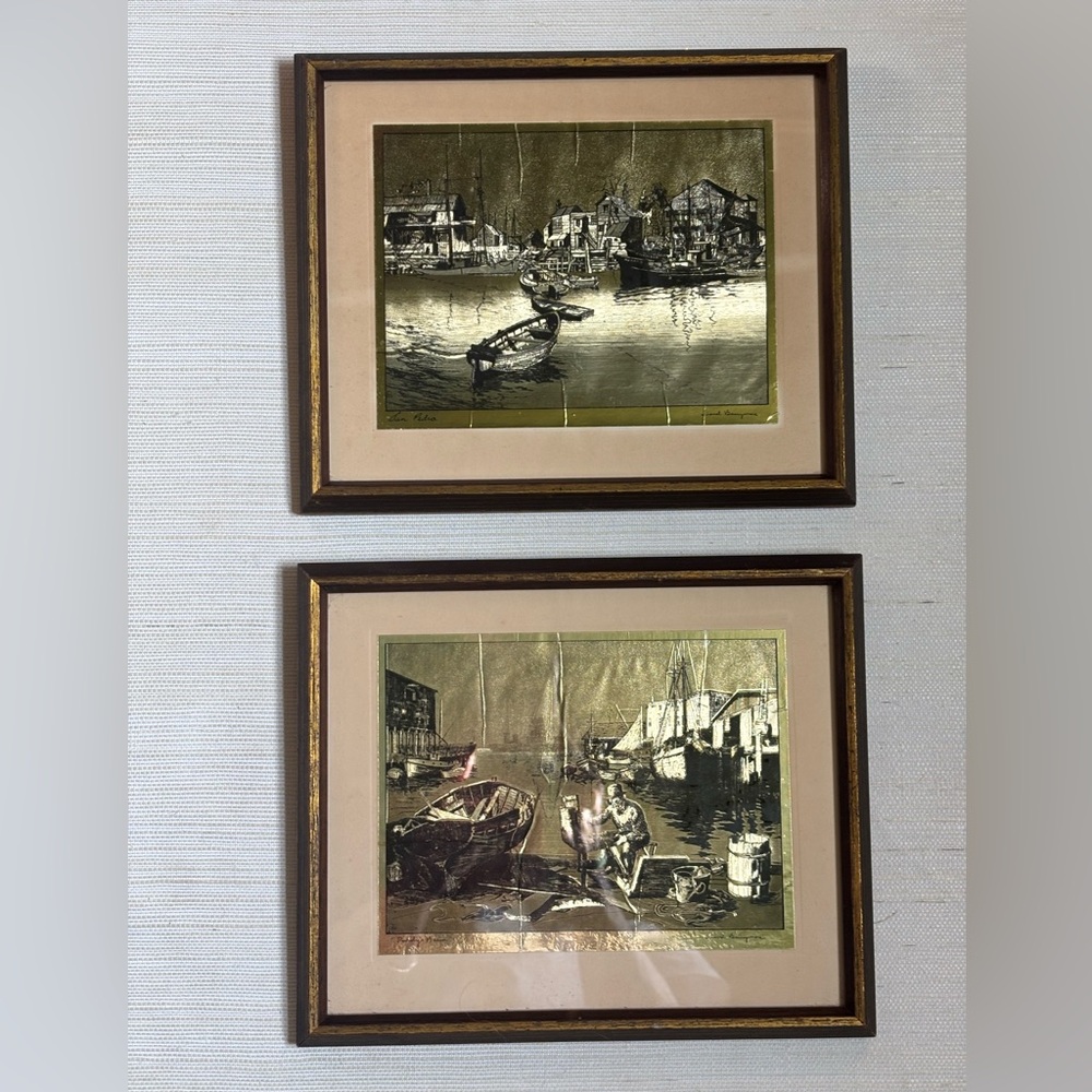 Vintage Gold Etch Nautical Boat Prints by Lionel Barrymore